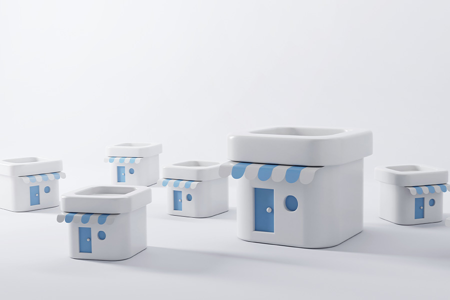 3D representation of stores at different sizes