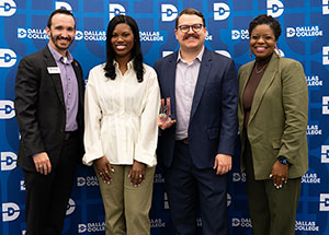 Derek Soper, Dallas College; Essence Smith, Handshake; Clint McClain, Dallas College; and Chantel Jones Bigby, Dallas College